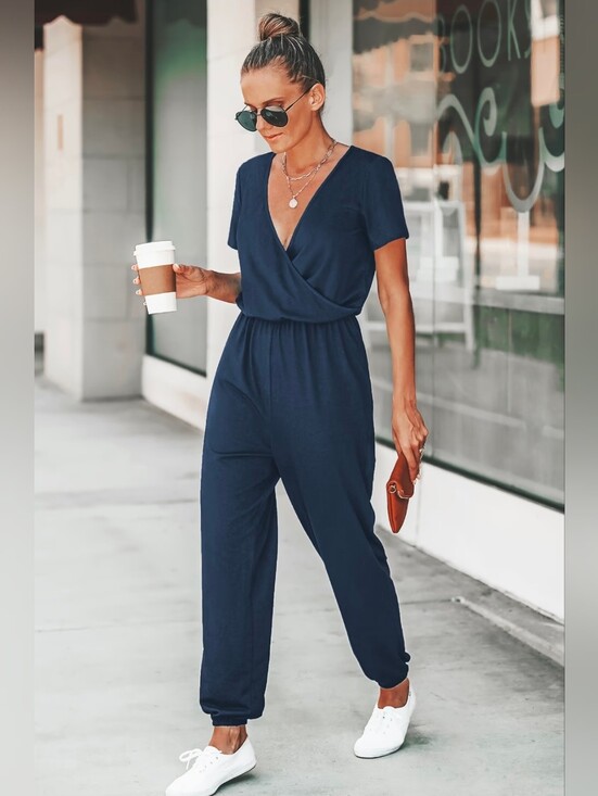 Cupshe Pants - NWT Cupshe Navy V-Neck Short-Sleeve Jumpsuit, Medium